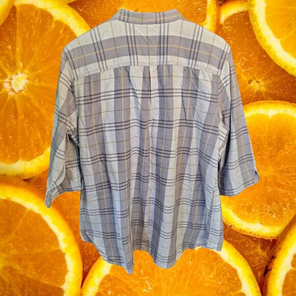 Carhartt Collarless Gray White Flannel 3/4‎ Sleeve Button Up Shirt Size 2XL - Picture 7 of 7